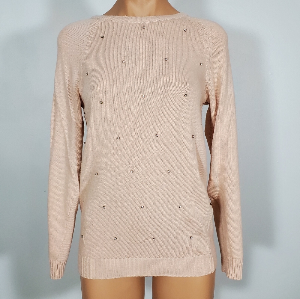 Mudo Collection Blush Pink Rhinestone Sweater
